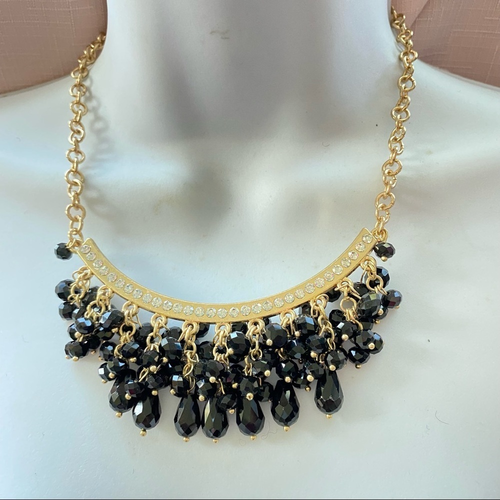 Statement Gold Tone Black Dangles Rhinestone Necklace